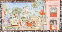 Indian Gilt Watercolor on Panel Court Painting