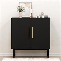 Modern Black Storage Cabinet  Wood Accent (1)