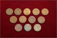 12 Large Cent Lot; 1845 - 1856