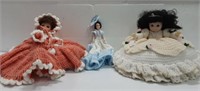 3 Vintage Handmade Crochet Dolls K14G