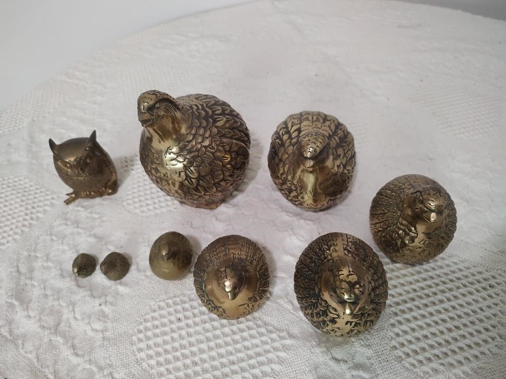 Brass Quail and Owl