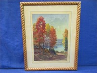 vintage framed fall print - 21in x 17in
