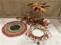 Autumn decorations and jute placemat