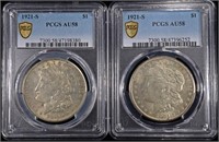 (2) 1921-S MORGAN DOLLARS PCGS AU-58