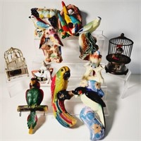 Colorful Bird Vases, Wall Pockets, Chalkware