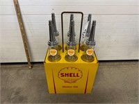 Shell Motor Oil Glass Bottles w/ Stand & Carrier