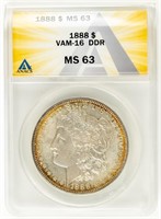 Coin 1888-VAM16DDR Morgan Silver Dollar-ANACS-MS63