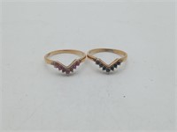 2 Sterling Gold Overlay Stone Rings