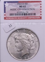 1922 D NGC MS62 PEACE DOLLAR