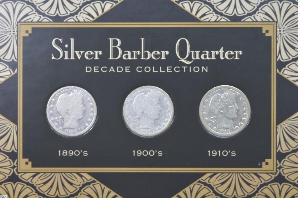 Silver Barber Quarter 3 Coin Set in Box