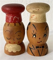Vintage Salty & Peppy Wood Shakers Salt & Pepper