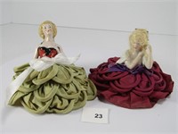 TRAY: 2 CHINA HALF DOLL POWDER PUFFS