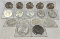 15 Silver Dollars Mixed Types-Many Unc.,