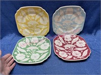 (4) Syracuse China colorful square plates