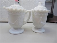 Vtg Milk Glass Peacock Cream & Sugar 5&3/4" each