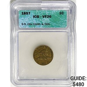 1857 Flying Eagle Cent ICG VF20 S-9, OBV Clash w/