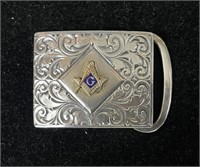 Antique Sterling Silver Freemason Belt Buckle