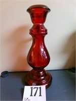 RED GLASS COLUMN CANDLE HOLDER