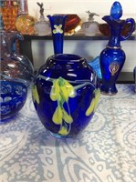 Blue and yellow glass vase