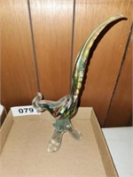 12" ART GLASS MULTI  COLORED BIRD W/ TAIL IN AIR