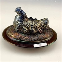 Sowerby Blue Inscribed Hen on Nest Dish