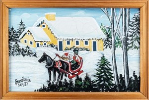 NAIVE PAINTING of a WINTER SCENE