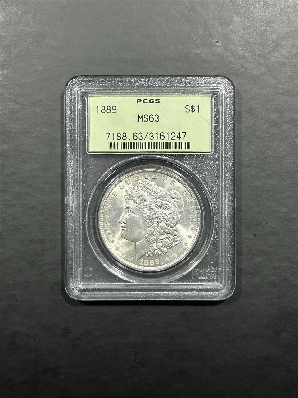 1889 US Morgan Dollar PCGS MS63 *Green Label