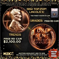 Proof ***Auction Highlight*** 1954 Lincoln Cent TO