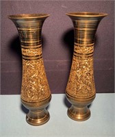 2-10in Brass eched vases excellent condition