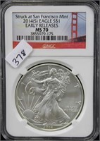 2014-S SILVER EAGLE - EARLY RELEASE - NGC GRADED