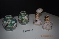 Two Oriental Bowls & Two Porcelain Girl Figurines
