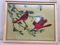 Red bird cross stitch framed