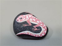 Artistian Hand-Painted Pink Lizard on Rock, Signed