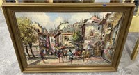 Signed Basset City Scene Painting