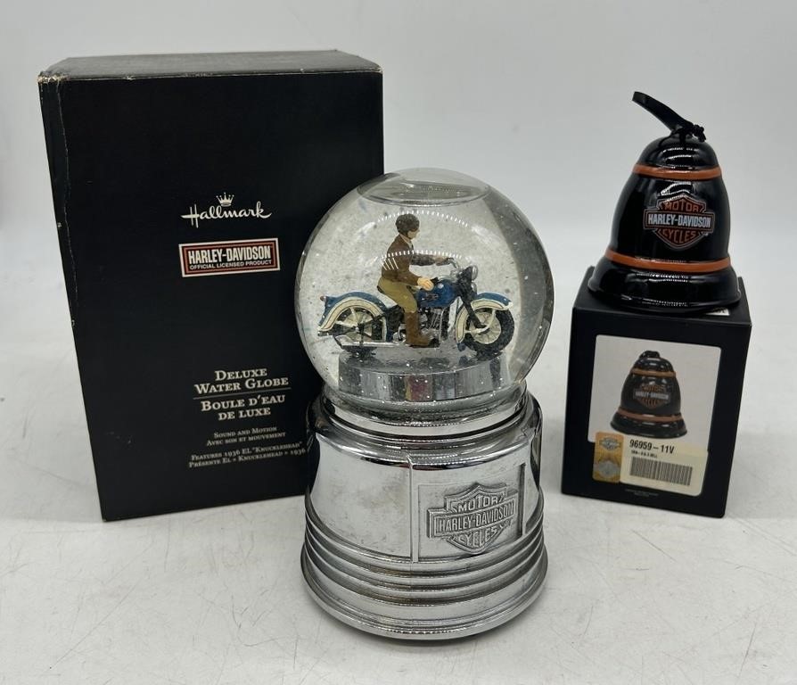 H-D Hallmark Snowglobe & Ceramic Bell