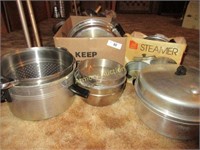 Box lot-handled pan, steamer, stock pot
