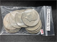 LOT OF 10 ASSORTED DATE KENNEDY HALF DOLLARS