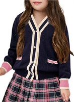 Girls Uniform V Neck Cardigan Sweater with Pockets