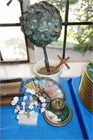 LOT: HAND PAINTED CANDLE HOLDER, VASE, BALL