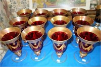 12 PC. RED GLASS WITH GOLD DECORATION STEMWARE 6