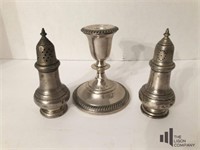 Sterling Silver Candlestick and Salt and Pepper