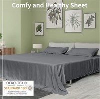 Mooreeke Bamboo Bed Sheets Set KING Grey Cooling