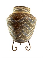 A Tall Woven Basket 16”H With Stand 22”H x15”W