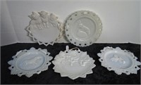 Five Milk Glass Decorative Plates