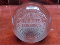 Baker Mayer & Co Glass etched Paperweight.