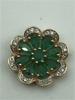 14k pendant with Emeralds and Diamonds