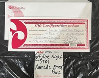 Gift Certificate for One Night Stay Ramada,