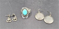 .925/Turquoise Ring and .925 Earrings
