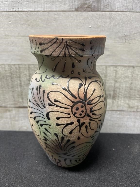 Red Pottery Vase Hand Painted 6.5" Tall