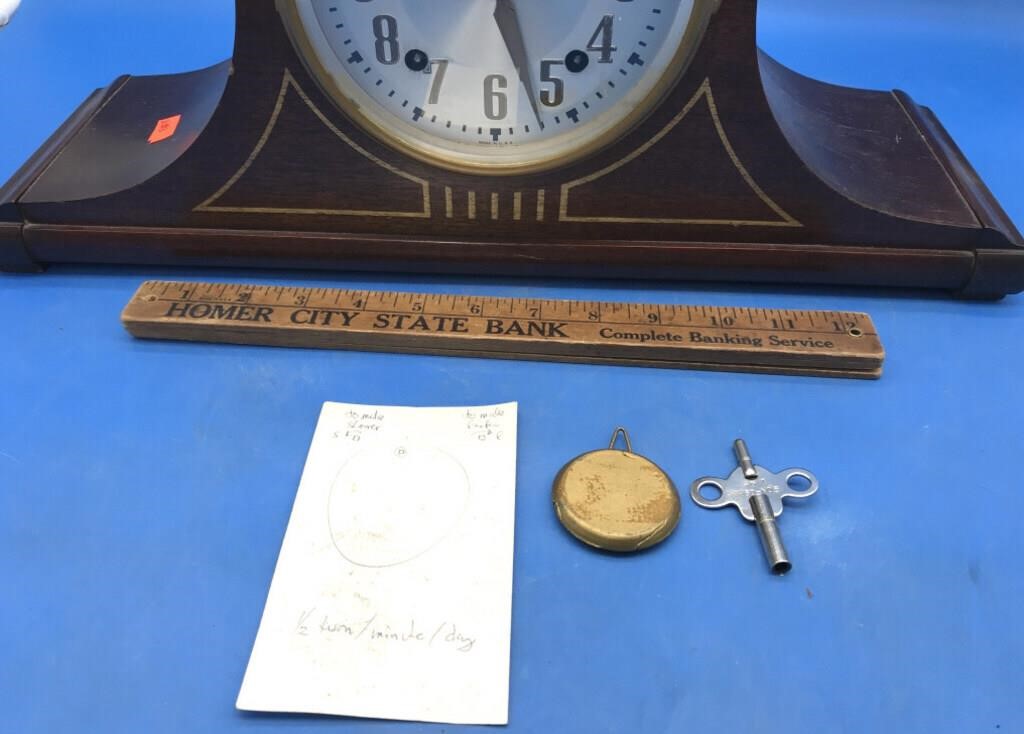 Nice Wooden Case Plymouth Clock  With Pendulum &